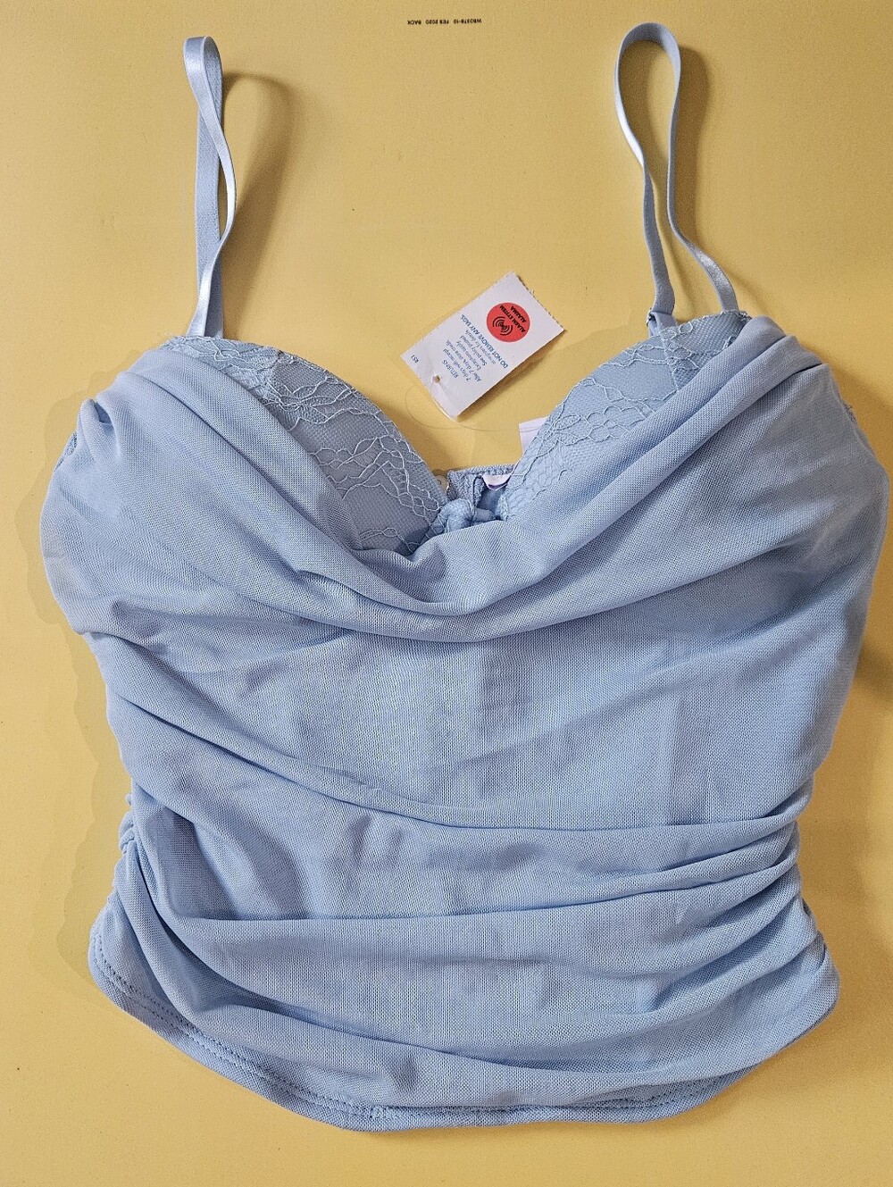 Light Blue Lace-Trim Cowl Neck Tank Top